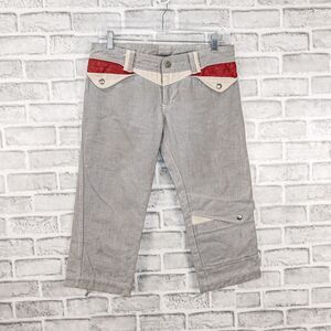 vtg GREY ANT Western Jean Shorts in Gray with Red leather trim size 4 30w